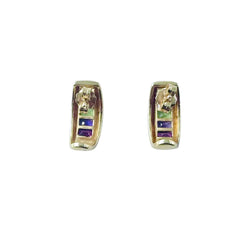 Boucles d'oreilles en or jaune, citrine, topaze bleue, péridot et améthyste - Castafiore