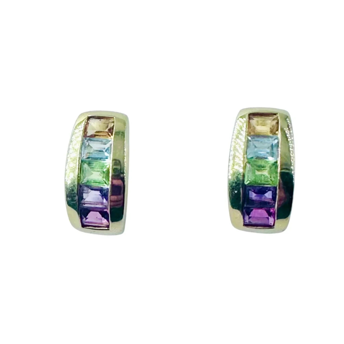Boucles d'oreilles en or jaune, citrine, topaze bleue, péridot et améthyste - Castafiore