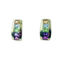 Boucles d'oreilles en or jaune, citrine, topaze bleue, péridot et améthyste - Castafiore