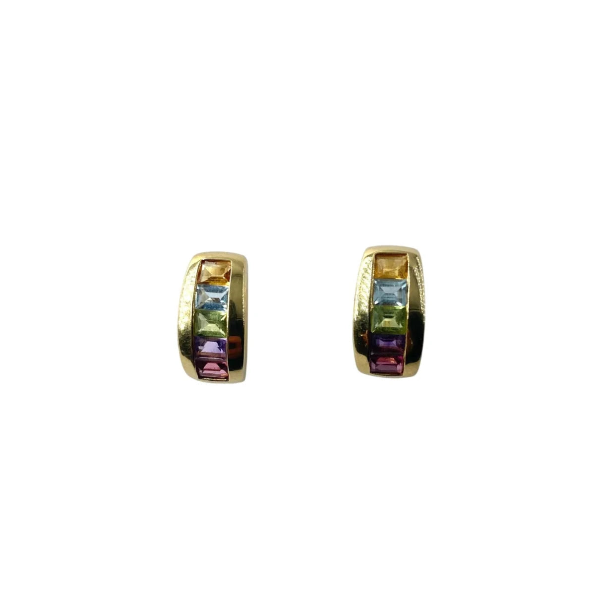 Boucles d'oreilles en or jaune, citrine, topaze bleue, péridot et améthyste - Castafiore
