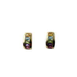 Boucles d'oreilles en or jaune, citrine, topaze bleue, péridot et améthyste - Castafiore