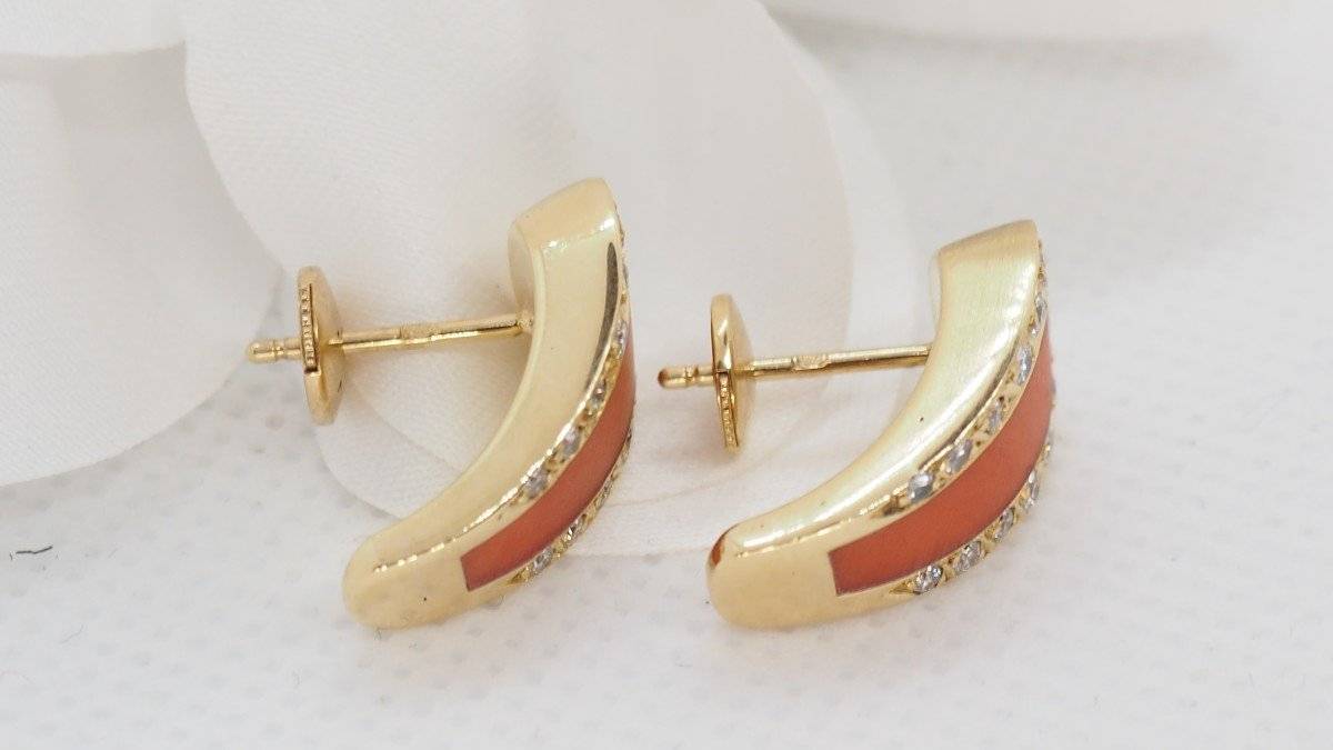 Boucles d'oreilles en or jaune corail et diamants - Castafiore