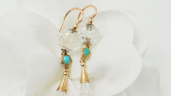 Boucles d'oreilles en or jaune, cristal de roche et turquoise - Castafiore