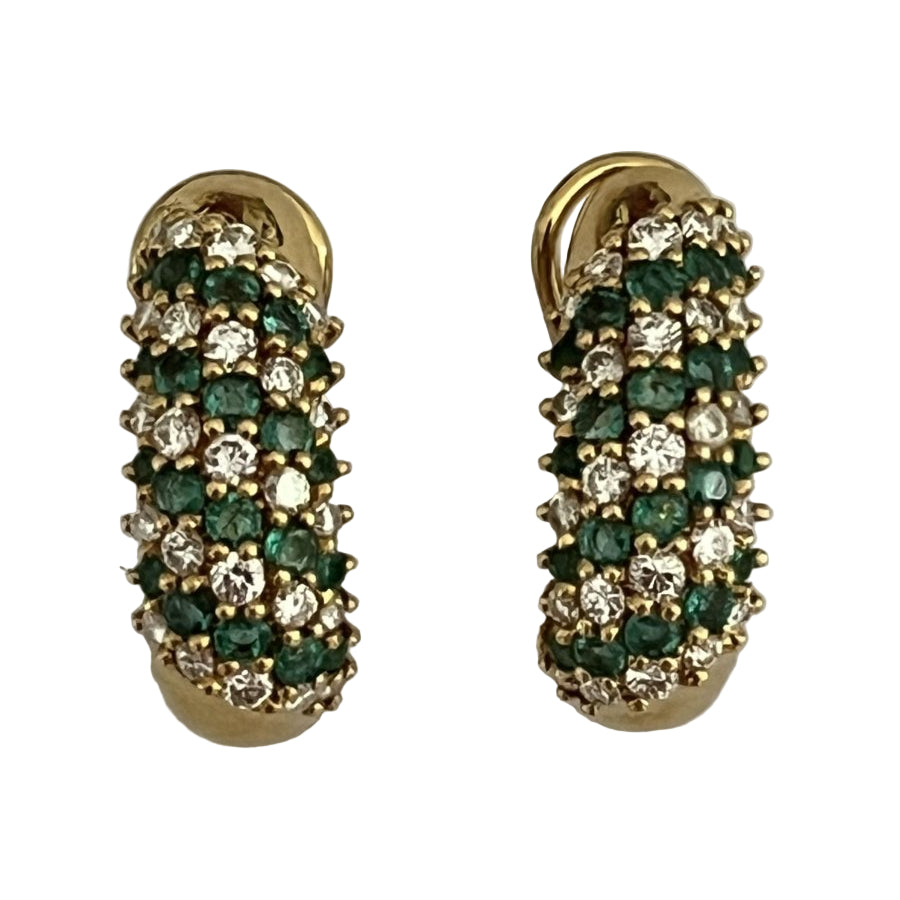 Boucles d'oreilles en or jaune diamants émeraudes - Castafiore