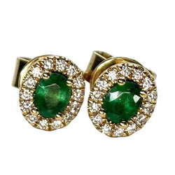 Boucles d'oreilles en or jaune émeraude et diamants - Castafiore