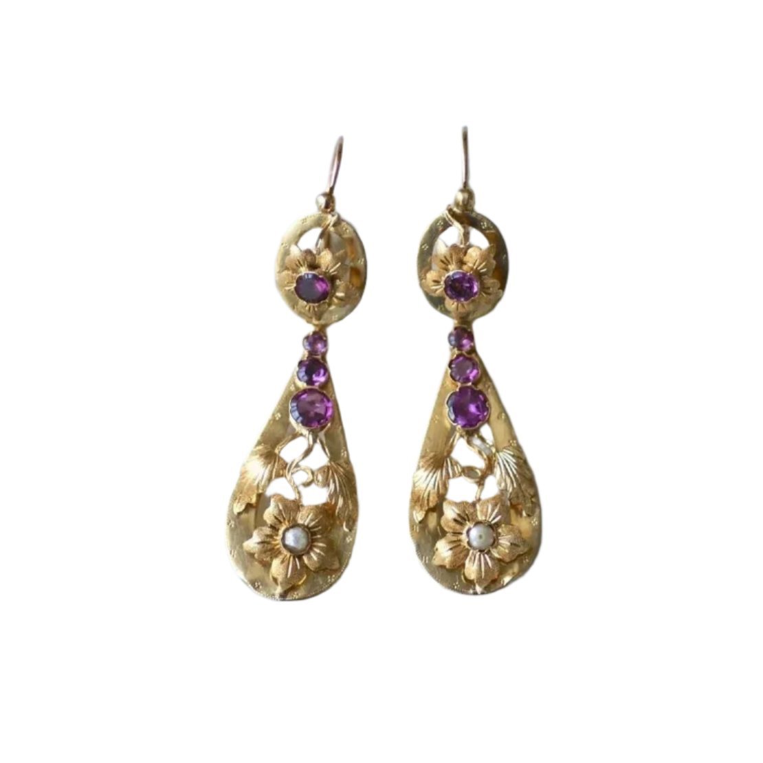 Boucles d'oreilles en or jaune et grenats - Castafiore