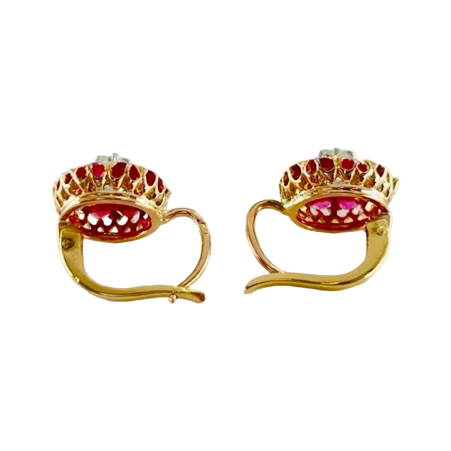 Boucles d'oreilles en or jaune et or rose diamants grenats rubis - Castafiore