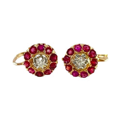 Boucles d'oreilles en or jaune et or rose diamants grenats rubis - Castafiore