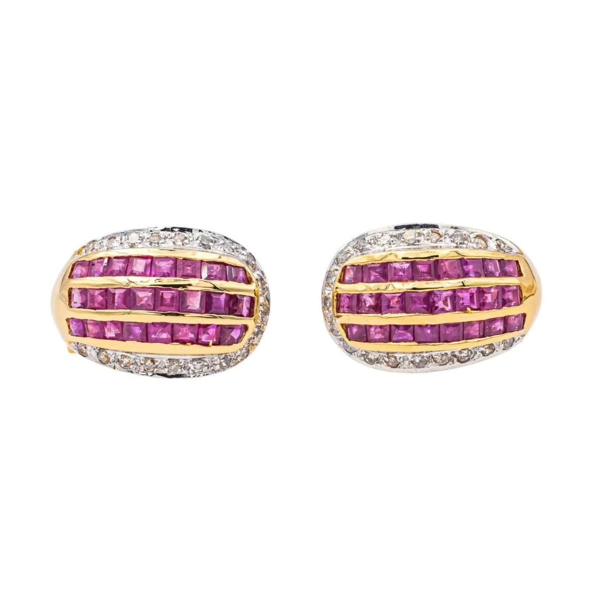 Boucles d'oreilles en or jaune, rubis et diamants - Castafiore
