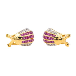 Boucles d'oreilles en or jaune, rubis et diamants - Castafiore