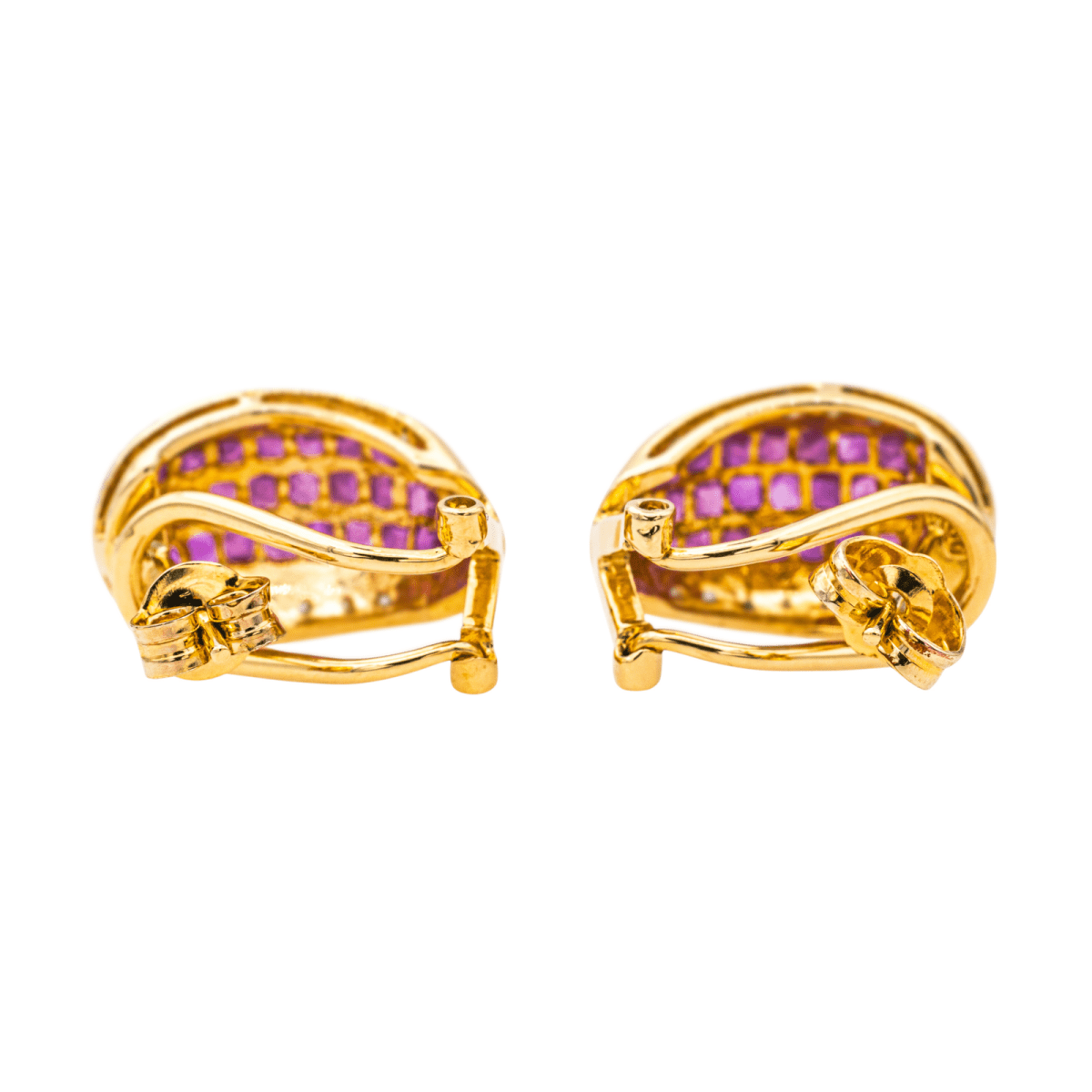 Boucles d'oreilles en or jaune, rubis et diamants - Castafiore