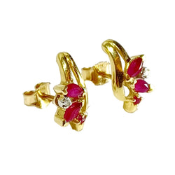 Boucles d'oreilles en or jaune, rubis et diamants - Castafiore