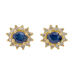 Boucles d'oreilles en or jaune, saphir et diamants - Castafiore