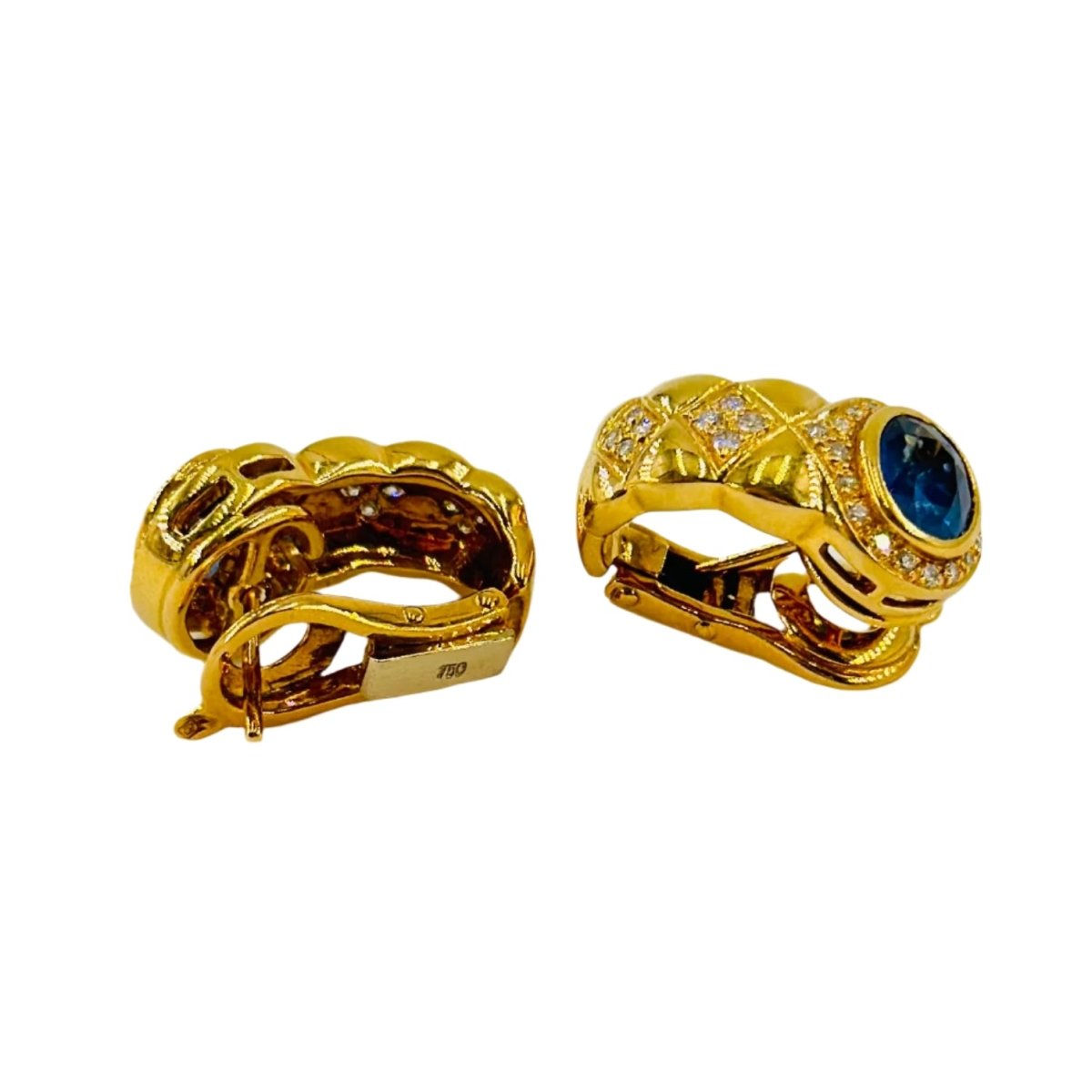 Boucles d'oreilles en or jaune, saphir et diamants