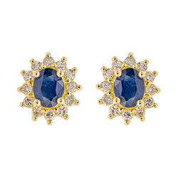 Boucles d'oreilles en or jaune, saphir et diamants - Castafiore