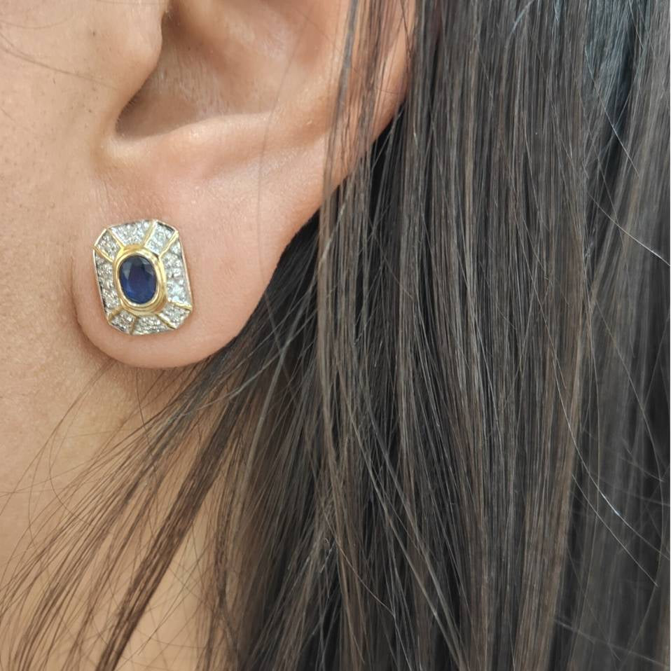 Boucles d'oreilles en or jaune, saphirs et diamants - Castafiore