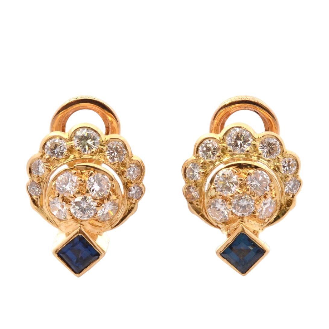 Boucles d'oreilles en or jaune, saphirs, et diamants - Castafiore