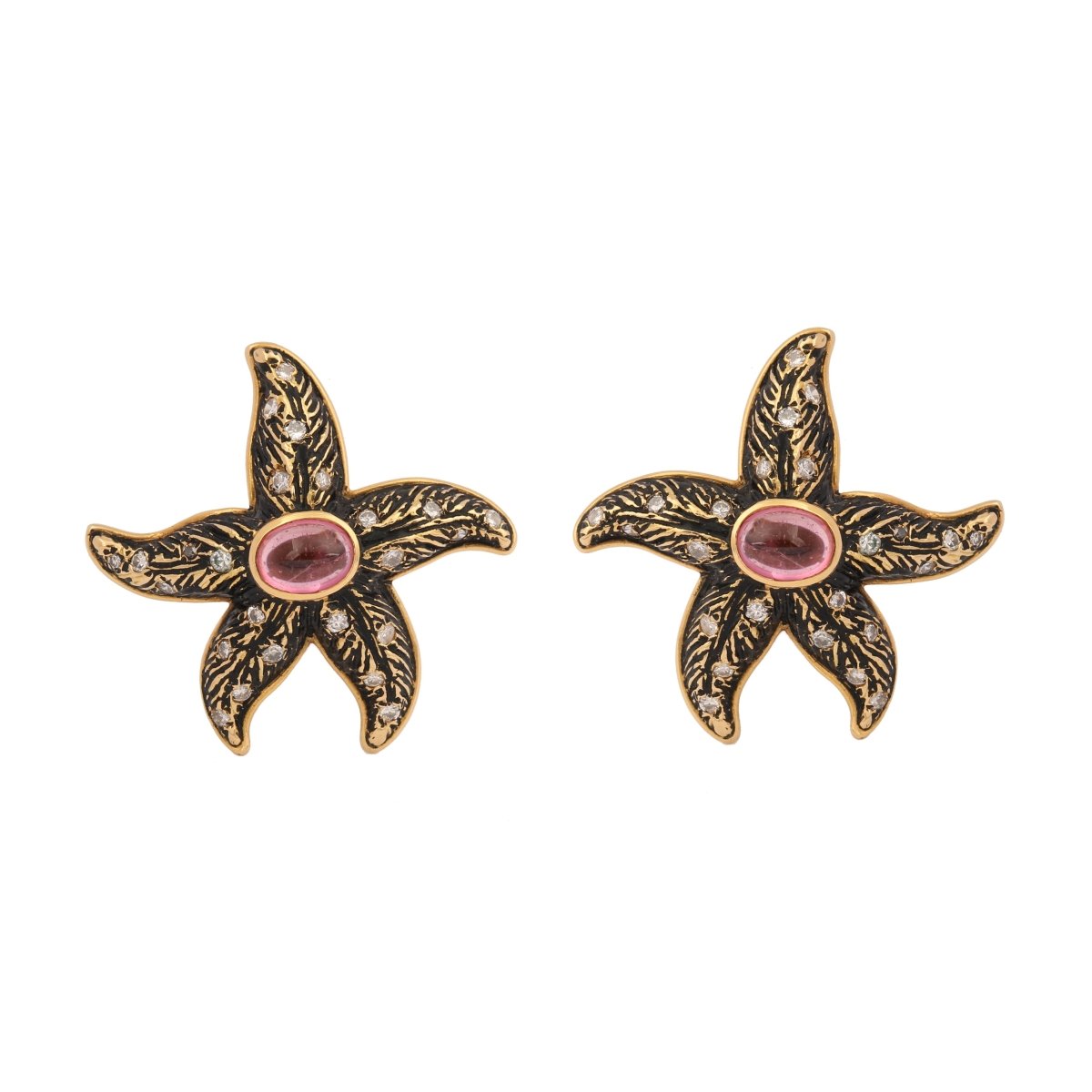 Boucles d'oreilles en or jaune, tourmalines et diamants - Castafiore