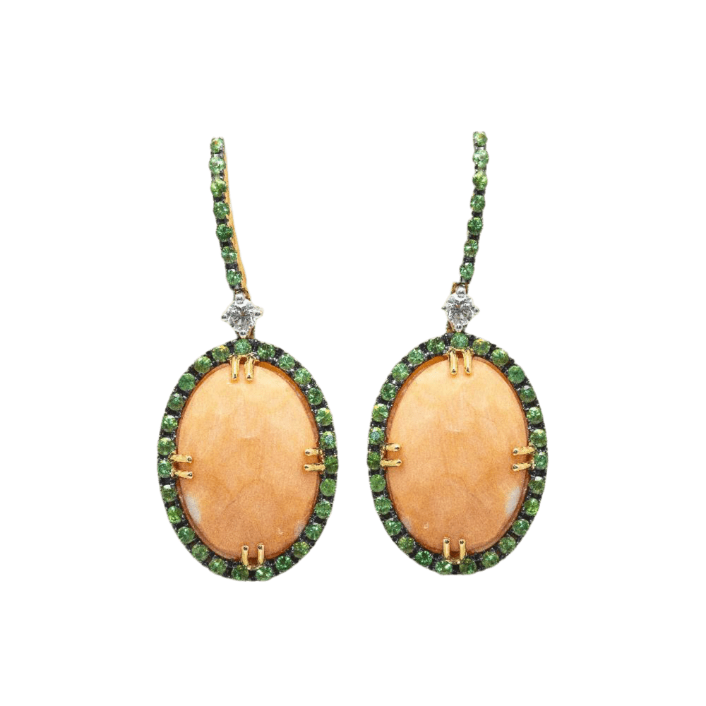 Boucles d'oreilles en or rose, tsavorites, corail et diamants - Castafiore