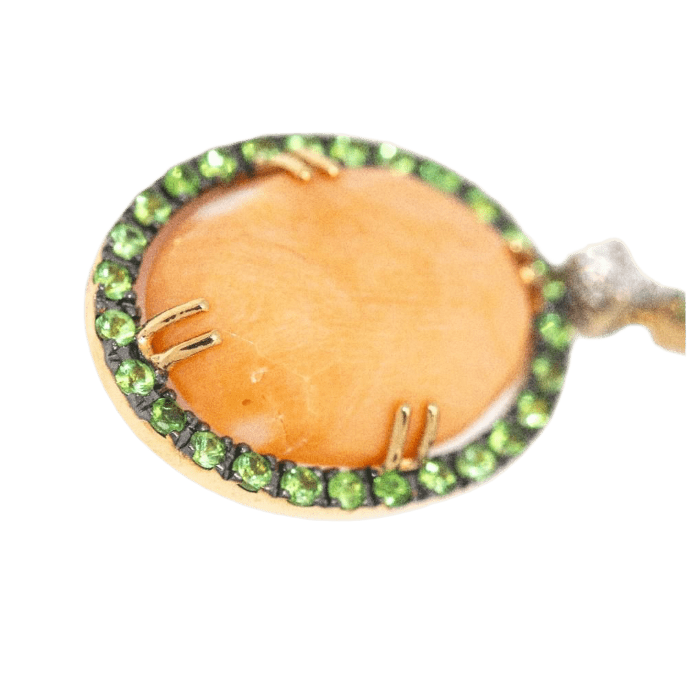 Boucles d'oreilles en or rose, tsavorites, corail et diamants - Castafiore