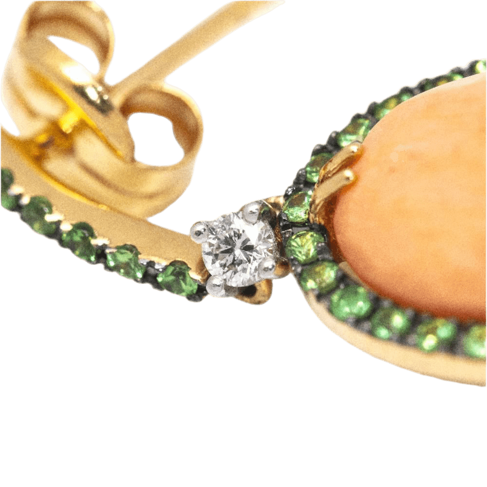 Boucles d'oreilles en or rose, tsavorites, corail et diamants - Castafiore