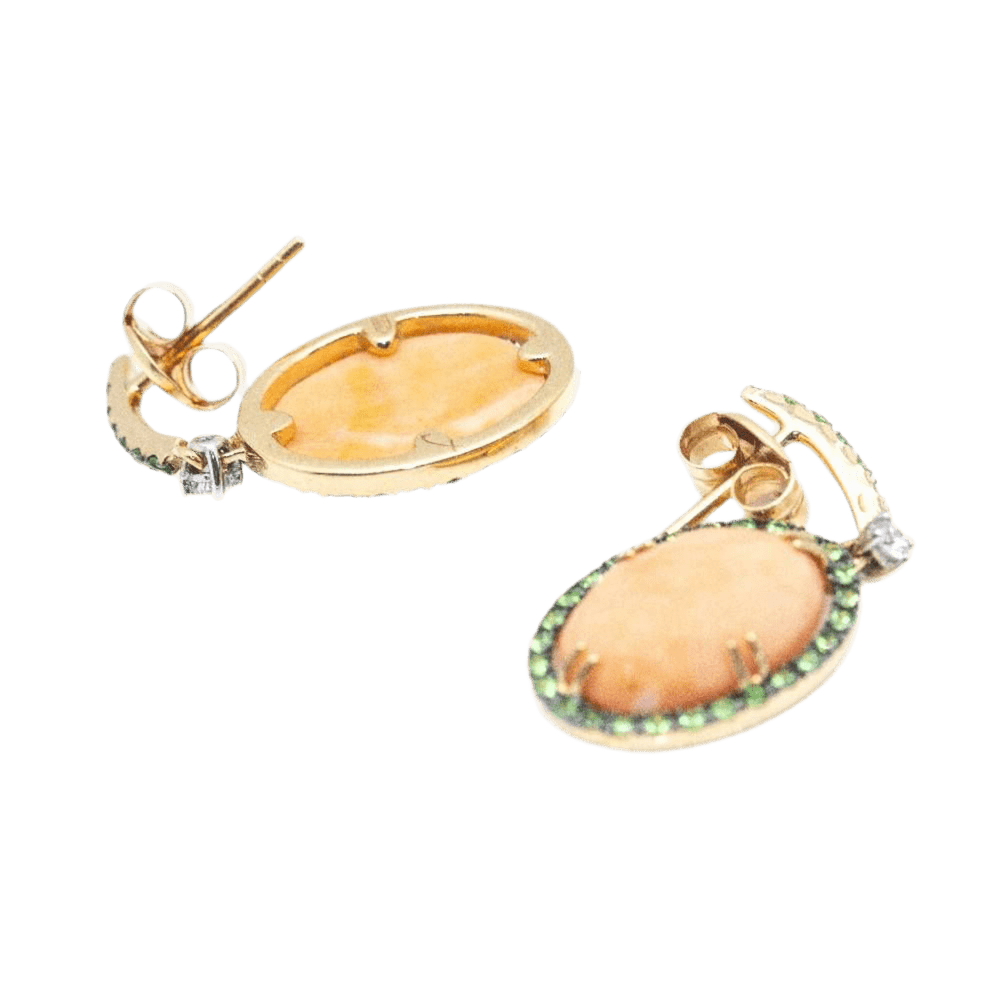 Boucles d'oreilles en or rose, tsavorites, corail et diamants - Castafiore