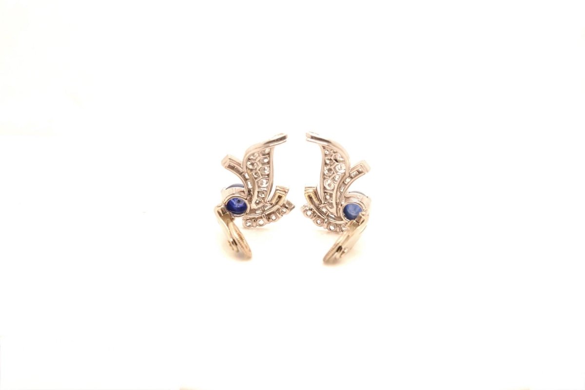 Boucles d'oreilles en platine serties de diamants et de saphirs - Castafiore