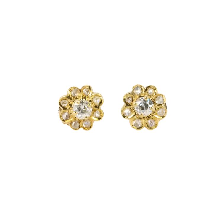 Boucles d'oreilles fleur en or jaune et diamants - Castafiore