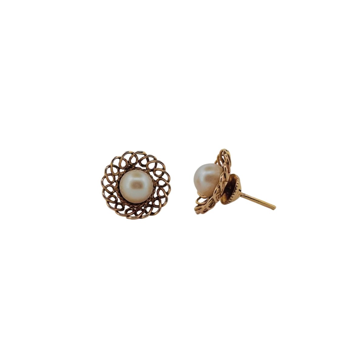 Boucles d'oreilles Fleur en or jaune et perles - Castafiore