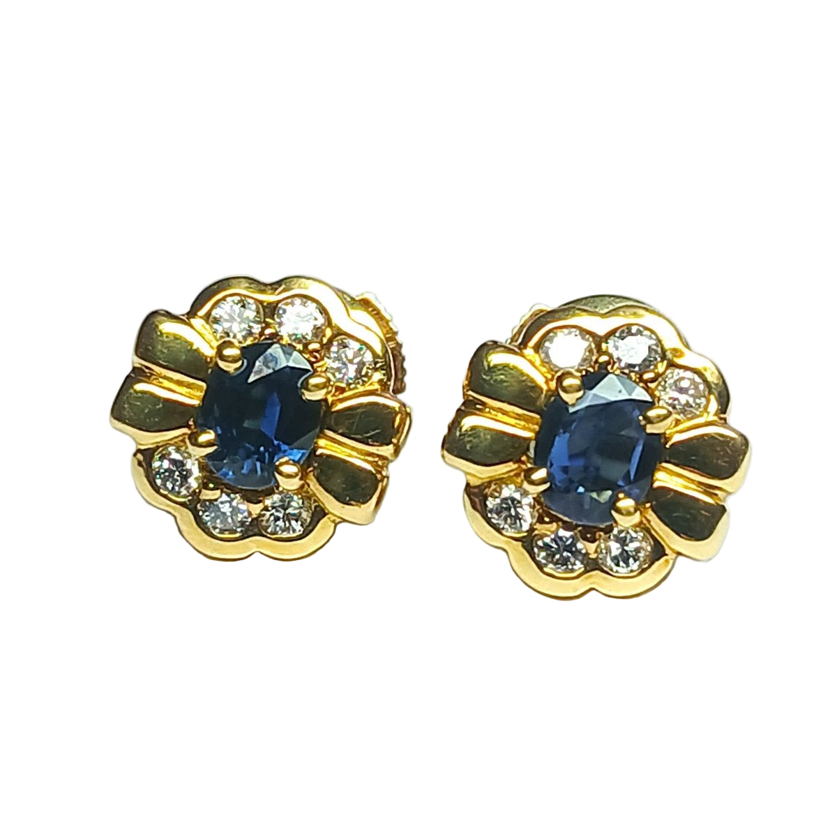Boucles d'oreilles florales en or jaune saphirs et diamants - Castafiore