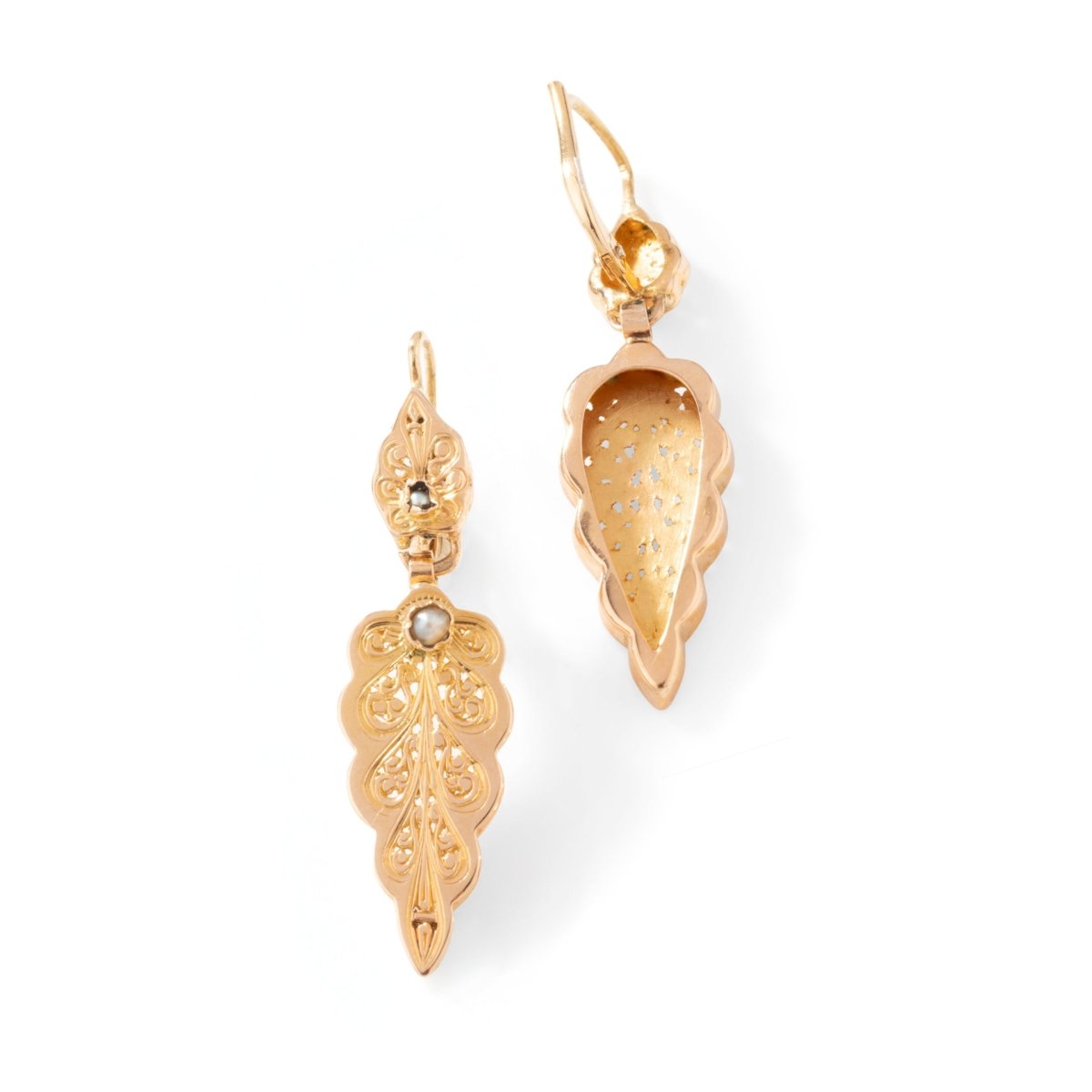 Boucles d'oreilles Fougères en or jaune et perles - Castafiore