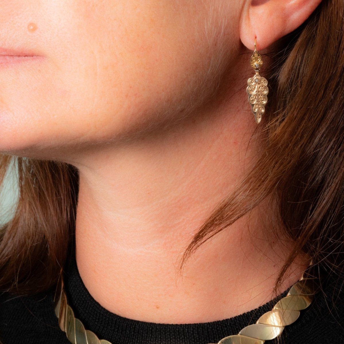 Boucles d'oreilles Fougères en or jaune et perles - Castafiore