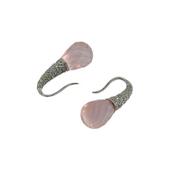 Boucles d'oreilles "Goutte" en or blanc, quartz et diamants - Castafiore