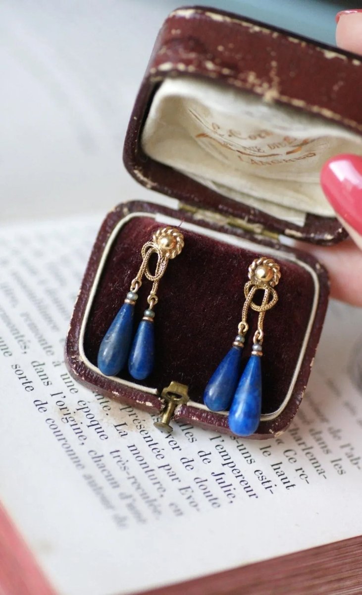 Boucles d'Oreilles Goutte Lapis Lazuli sur Or Jaune - Castafiore