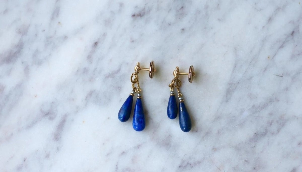 Boucles d'Oreilles Goutte Lapis Lazuli sur Or Jaune - Castafiore