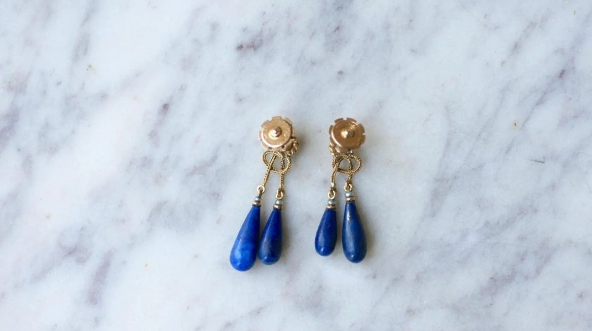 Boucles d'Oreilles Goutte Lapis Lazuli sur Or Jaune - Castafiore