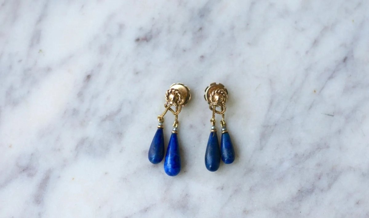 Boucles d'Oreilles Goutte Lapis Lazuli sur Or Jaune - Castafiore