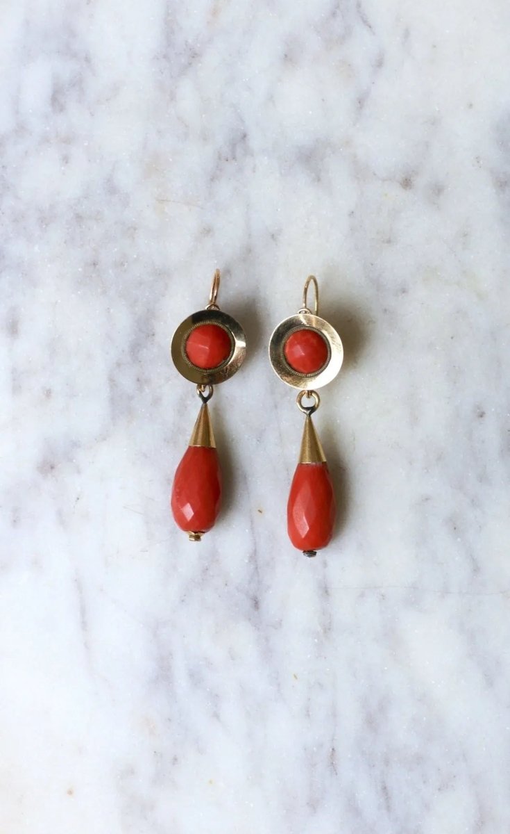 Boucles d'Oreilles Gouttes Corail - Castafiore