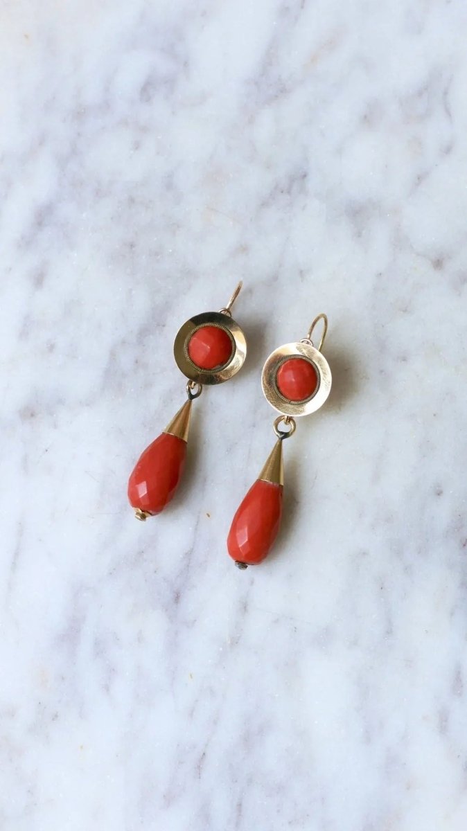 Boucles d'Oreilles Gouttes Corail - Castafiore