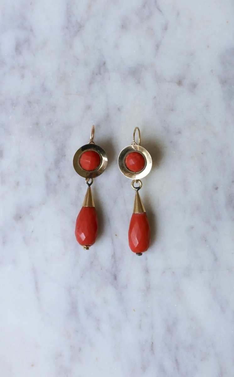 Boucles d'Oreilles Gouttes Corail - Castafiore