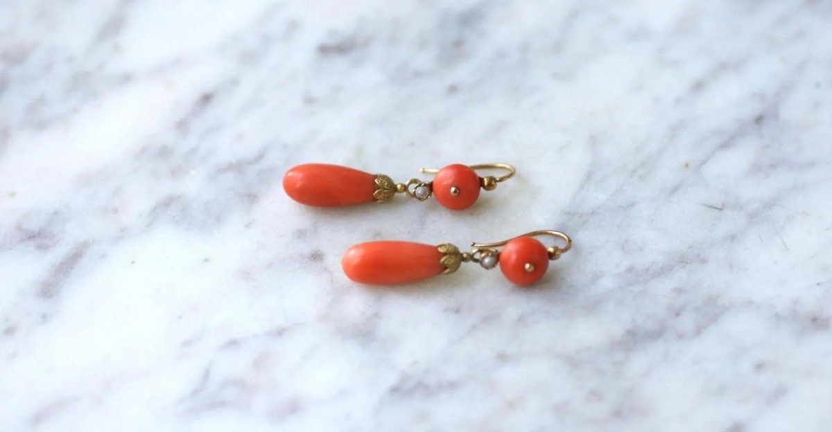 Boucles d'Oreilles Gouttes Corail - Castafiore