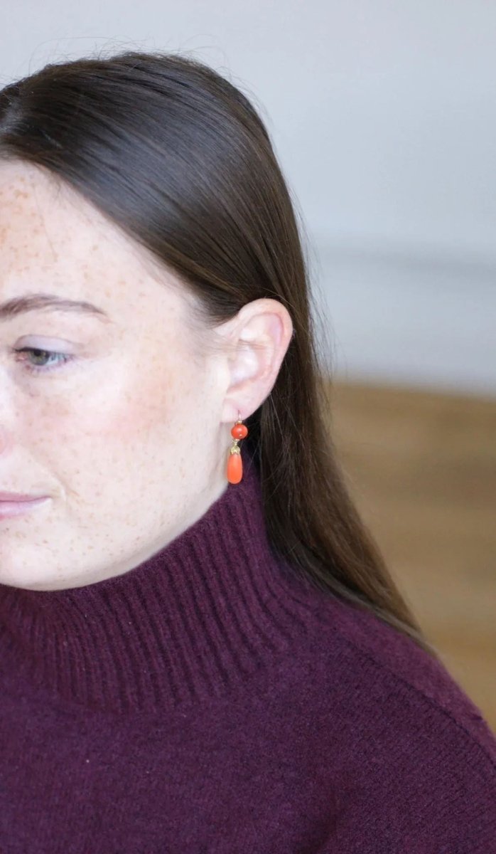Boucles d'Oreilles Gouttes Corail - Castafiore