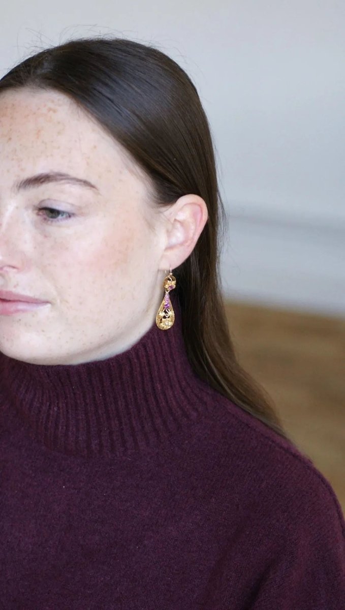 Boucles d'Oreilles Gouttes Grenats sur Or Jaune - Castafiore