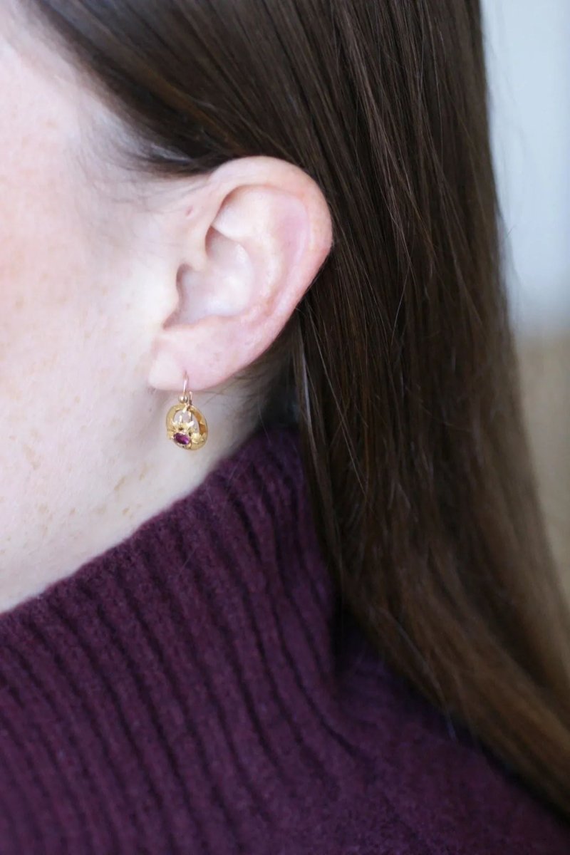 Boucles d'Oreilles Gouttes Grenats sur Or Jaune - Castafiore