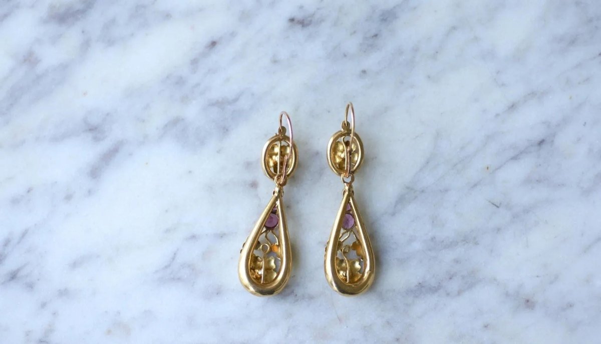 Boucles d'Oreilles Gouttes Grenats sur Or Jaune - Castafiore