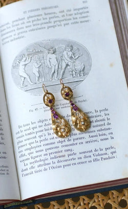 Boucles d'Oreilles Gouttes Grenats sur Or Jaune - Castafiore