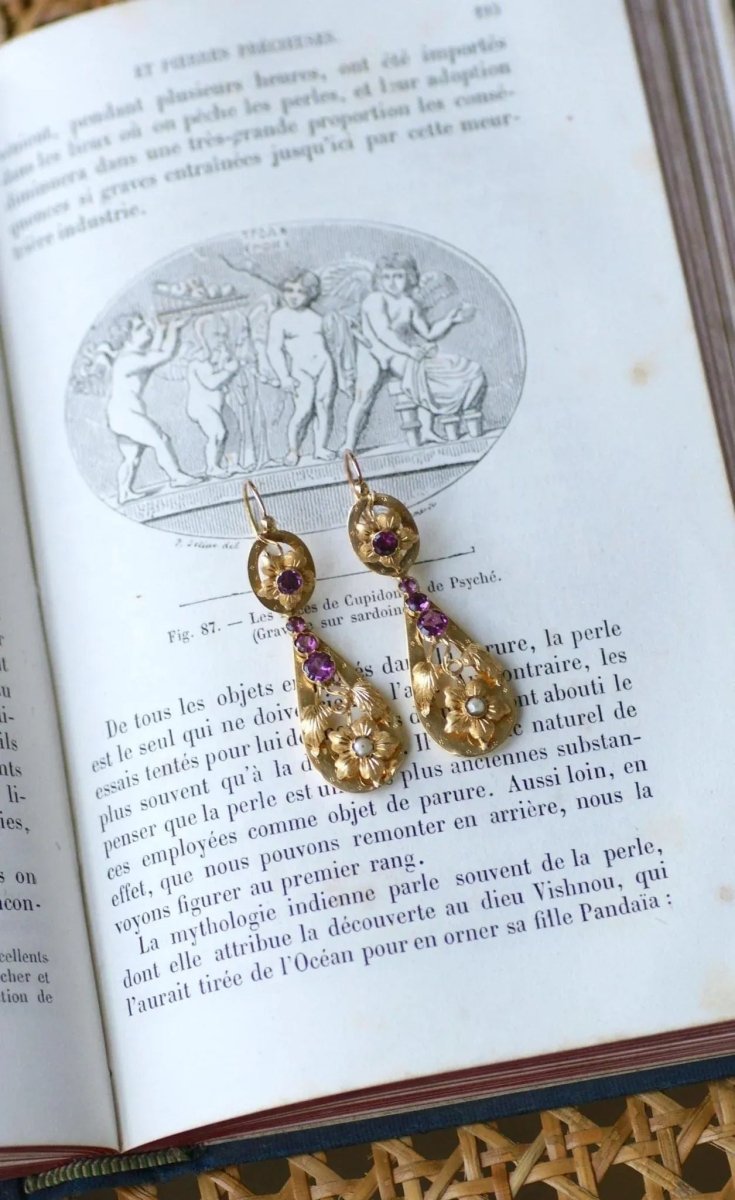 Boucles d'Oreilles Gouttes Grenats sur Or Jaune - Castafiore