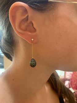 Boucles d’Oreilles Gouttes pavées Saphirs Diamants Or 18 Carats - Castafiore