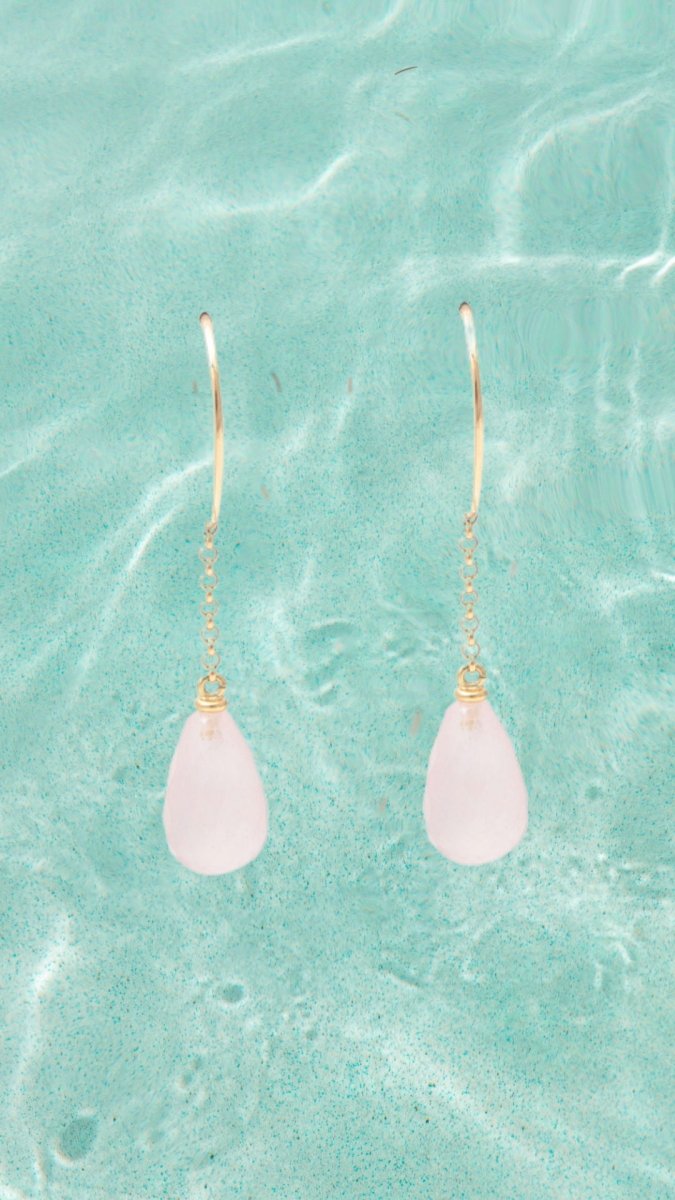 Boucles d’Oreilles Gouttes Quartz Rose Or Jaune 18 carats - Castafiore