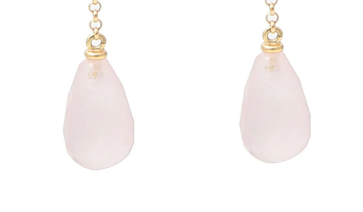 Boucles d’Oreilles Gouttes Quartz Rose Or Jaune 18 carats - Castafiore
